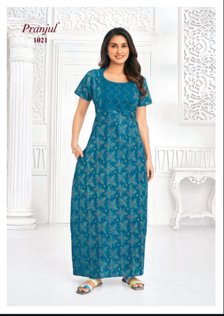 Premium 1021 Teal Leaf Motif Nighty