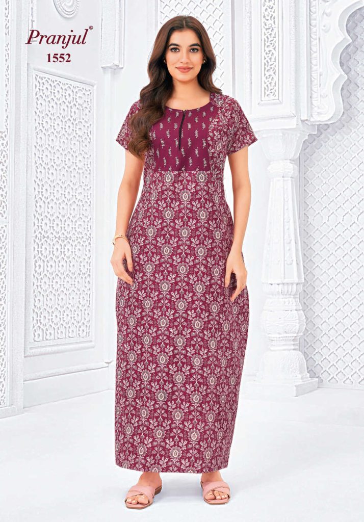 Premium 1552 Wine Cotton Nighty